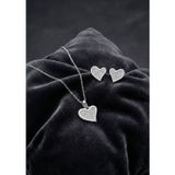 Roza Silver 925 Ayar Gümüş Rodyum Kaplama Zirkon Taşlı Minimal Asimetrik Kalpli Kolye-Küpe 2'li Set