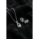 Roza Silver 925 Ayar Gümüş Rodyum Kaplama Zirkon Taşlı Minimal Tektaş Kalp Kolye-Küpe 2'li Set