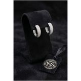 Roza Silver 925 Ayar Gümüş Rodyum Renk Zirkon Taşlı Oval Formlu Üç Sıra Huggie Halka Küpe - Küçük