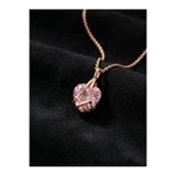 Roza Silver 925 Ayar Gümüş Rose Renk Pembe Kuvars Taşlı Kafes Kalp Arkadaşlık Kolyesi