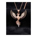 Roza Silver 925 Ayar Gümüş Zümrüdüanka Kuşu Kolye - Rose Gold Kaplama Siyah Mineli Kadın Kolye
