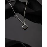 Roza Silver 925 Ayar Oniks Taşlı Rodyum Van Cleef Yonca Gümüş Kolye