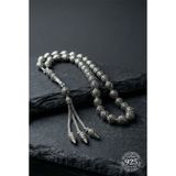 Roza Silver 925 Ayar Oval Kesim 3 Kamçılı Havuç Püskül Orta Boy Lale İşlemeli Otantik Gümüş Tesbih