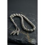 Roza Silver 925 Ayar Oval Kesim 3 Kamçılı Püskül Orta Boy Beşgen İşlemeli Otantik Gümüş Tesbih