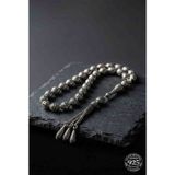 Roza Silver 925 Ayar Oval Kesim 3 Kamçılı Püskül Orta Boy Füzyon İşlemeli Otantik Gümüş Tesbih