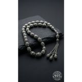 Roza Silver 925 Ayar Oval Kesim 3 Kamçılı Püskül Orta Boy Karo İşlemeli Otantik Gümüş Tesbih