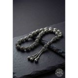 Roza Silver 925 Ayar Oval Kesim 3 Kamçılı Püskül Orta Boy Karo Zırh Desenli Otantik Gümüş Tesbih