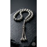 Roza Silver 925 Ayar Oval Kesim 3 Kamçılı Püskül Orta Boy Örgü Desenli Otantik Gümüş Tesbih