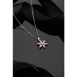 Roza Silver 925 Ayar Pembe Kuvars Taşlı Rodyum Lotus Çiçeği Gümüş Kolye