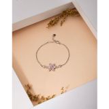 Roza Silver 925 Ayar Pembe Taşlı Rodyum Lotus Çiçeği Gümüş Bileklik