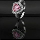 Roza Silver 925 Ayar Pembe Taşlı Rodyum Pırlanta Işıltılı Kalp Ayarlanabilir Gümüş Yüzük