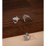 Roza Silver 925 Ayar Rodyum Kutup Yıldızı Piercing Görünümlü Çivili Gümüş Küpe (Çift Kullanım)