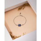 Roza Silver 925 Ayar Safir Taşlı Rodyum Lotus Çiçeği Gümüş Bileklik