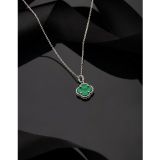Roza Silver 925 Ayar Yeşil Kaplangözü Taşlı Rodyum Van Cleef Yonca Gümüş Kolye