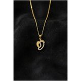 Roza Silver 925 Ayar Zirkon Taşlı Gold Anne Bebek Ayak İzi Gümüş Kolye