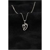 Roza Silver 925 Ayar Zirkon Taşlı Rodyum Anne Bebek Ayak İzi Gümüş Kolye