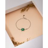 Roza Silver 925 Ayar Zümrüt Yeşil Taşlı Rodyum Lotus Çiçeği Gümüş Bileklik