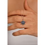 Roza Silver Akuamarin Taşlı Rose Lotus Çiçeği Gümüş Kolye