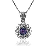 Roza Silver Haziran Mistik Topaz Doğum Taşı Çiçek Motifli Telkari Gümüş Kolye