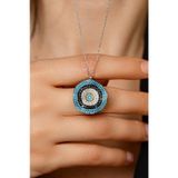 Roza Silver Mix Taşlı Rodyum Nazar Boncuğu Gümüş Kolye