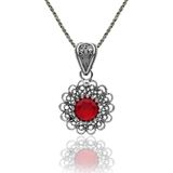 Roza Silver Ocak Lal Doğum Taşı Çiçek Motifli Telkari Gümüş Kolye