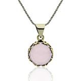 Roza Silver Pembe Kuvars Taşlı Lale Motifli Otantik Gümüş Kadın Kolye