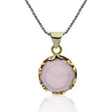 Roza Silver Pembe Kuvars Taşlı Vav Harfi Motifli Otantik Gümüş Kadın Kolye