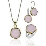 Roza Silver Pembe Kuvars Taşlı Vav Harfi Motifli Otantik Gümüş Kadın Set
