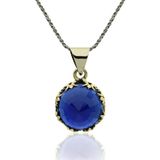 Roza Silver Safir Taşlı Lale Motifli Otantik Gümüş Kadın Kolye