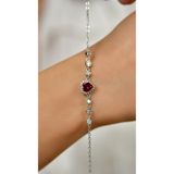 Roza Silver Yakut Taşlı Rodyum Kalp Anturaj Gümüş Bileklik