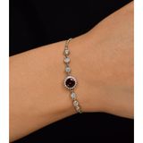 Roza Silver Yakut Taşlı Rodyum Yuvarlak Anturaj Gümüş Bileklik