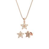 Roza Silver Zirkon Taşlı Rose Manolya Çiçeği Kolye Küpe 2'li Gümüş Set