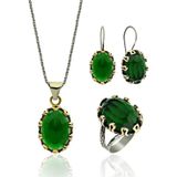 Roza Silver Zümrüt Taşlı Otantik Gümüş Kadın Set