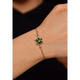 Roza Silver Zümrüt Taşlı Rose Lotus Çiçeği Gümüş Bileklik