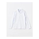 ROZELT Beyaz Uzun Kollu Polo Yaka Lakost Okul T-shirt R.O.Z.K.U.U.LT.E.L.T.