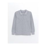 ROZELT Gri Uzun Kollu Polo Yaka Lakost Okul T-shirt R.O.Z.K.U.U.LT.E.L.T.