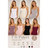 Rozelt Kadın 7'li Paket Ip Askılı Dantelli Jakarlı %100 Pamuk Atlet Renkli Günlük Iç Giyim Seti - Çok Renkli 07