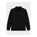 ROZELT Siyah Uzun Kollu Polo Yaka Lakos Okul T-shirt R.O.Z.K.U.U.LT.E.L.T.