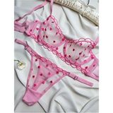 Rozenin Lingerie Minik Kalp Desenli Kadın İç Çamaşır Takımı (Sütyen & Tanga) Pembe Renkli Cırt Cırtlı Özellik - 90B