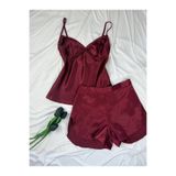 ROZENİN LINGERIE Saten Dantel Detaylı Askılı Şort Pijama Gecelik Takım