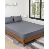 Rozet Tekstil Antrasit 200X200 Çift Kişilik Lastikli Çarşaf Takımı Fitted Pamuklu Dokuma Kumaş Yastık Kılıflı - 200 x 200