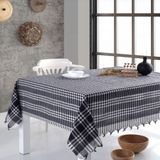 Rozet Tekstil Çok Amaçlı Sofra Bezi&Piknik Örtüsü&Masa Örtüsü Pötikare Desenli Saçağı Bağlamalı Masa Örtüsü - Siyah - 170 x 170 cm