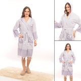 Rozet Tekstil Hürrem Mor L/XL Püsküllü Kapüşonlu Banyo Sauna Havuz Plaj Kadın Erkek Unisex Cepli Pamuklu Peştamal Bornoz - L - XL