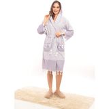 Rozet Tekstil Hürrem Mor S/M Püsküllü Kapüşonlu Banyo Sauna Havuz Plaj Kadın Erkek Unisex Cepli Pamuklu Peştamal Bornoz - S - M