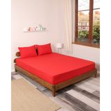 Rozet Tekstil Kırmızı 200X200 Çift Kişilik Lastikli Çarşaf Takımı Fitted Pamuklu Dokuma Kumaş Yastık Kılıflı - 200 x 200