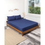 Rozet Tekstil Lacivert 200X200 Çift Kişilik Lastikli Çarşaf Takımı Fitted Pamuklu Dokuma Kumaş Yastık Kılıflı - 200 x 200