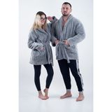 Rozet Tekstil Welsoft Polar Şalyaka Unisex Sabahlık Bornoz Kışlık Sıcak Peluş Renk Kırçıllı - 2XL - Gri
