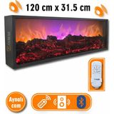 Rozia Dekoratif Elektrikli Yapay Şömine - 120 x 31.5 x 16 cm - Farklı Renk Modları,kumandalı, Bluetooth Ses - 120 x 31.5 x 16 cm