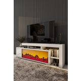 ROZIA Dekoratif Yapay Şömine Ve Tv Ünitesi 160 Cm X 52 Cm ,kumandalı, Bluetooth Ses Bayaz Rengi
