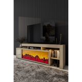 ROZIA Dekoratif Yapay Şömine Ve Tv Ünitesi 160 Cm X 52 Cm ,kumandalı, Bluetooth Ses Sahra Rengi